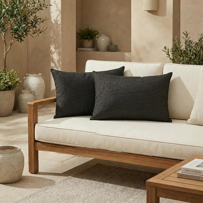 RSH DECOR: Sunbrella Lumbar Throw Pillows Set of 2 | 20" x 12" | Water and Fade-Resistant Performance Fabric | Outdoor Pillow Covers with Down-Alternative Inserts | Made in USA (Fife Slate)