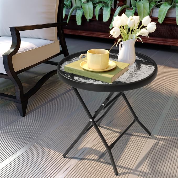2 Pieces Outdoor Side Table - Small Patio End Table All Weather, Patio Furniture Sets and Outside Furniture for Pool, Balcony, Deck, Porch, Black