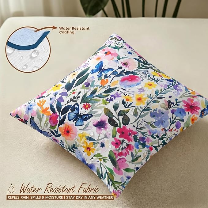 cygnus Spring Summer Outdoor Pillow Covers 18x18 Inch Waterproof Wild Flower Butterfly Outdoor Pillows for Patio Furniture Garden Home Decor