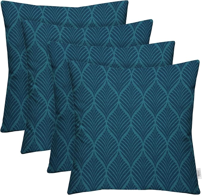 RSH DECOR Square Throw Pillows Set of 4, 24" x 24", Outdoor Pillows Waterproof, Outdoor Pillow Covers, Pillow Covers for Couch, Fenbrook Blue, Made in USA