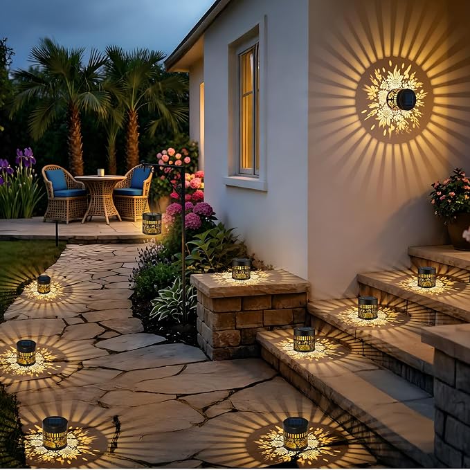 4 Pack Solar Fence Lights Outdoor, Metal Solar Powered Wall Deck Step Light | Sunflower Theme, Hanging LED Waterproof Decorative Lighting for Garden Patio Backyard Post Decor, Warm White