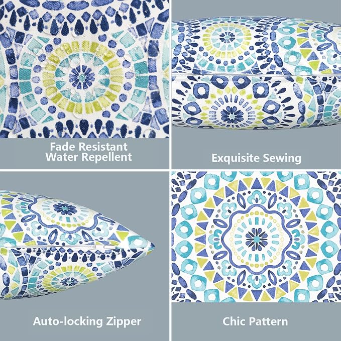 LVTXIII Outdoor/Indoor Lumbar Pillow Cases, Tropical Patio Lumbar Pillow Covers ONLY, Decorative Lumbar Cushion Cases for Home Garden Balcony Back Yard, 12 x 20 Inch, Pack of 2, Delancey Lagoon