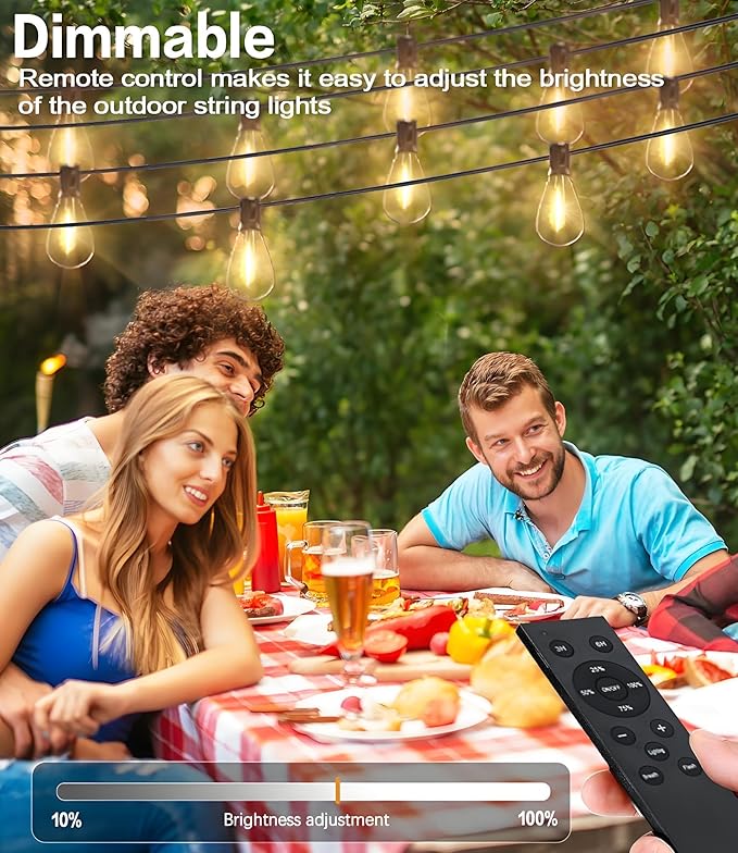 Tenmiro 50FT LED Outdoor String Lights with Remote,16+ 1 Shatterproof Bulbs Waterproof and Dimmable Patio Lights for Porch, Garden, Backyard, Deck, Balcony, Hanging Lighting Decor
