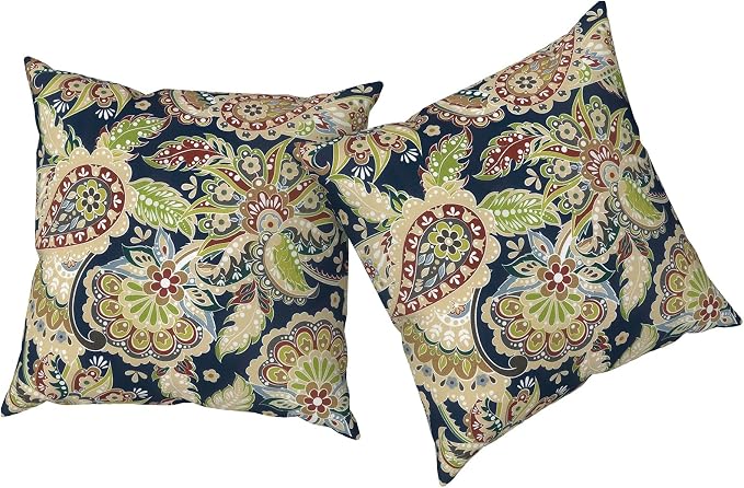 Outdoor Pillows with Insert 18x18 Inch, Waterproof Throw Pillow for Patio Furniture, Decorative Back Cushion for Garden Home Sofa Office Chair, Set of 2, Paisley Sapphire Blue