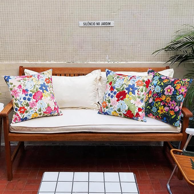 Adabana Outdoor Waterproof Floral Pillow Covers 18x18 Inch | Colorful Outdoor Pillow Covers Summer Decirative for Patio Furniture Porch Garden Pillows