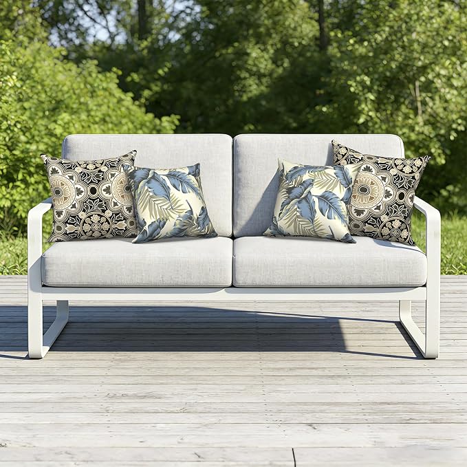 Outdoor Pillows with Insert 18x18 Inch, Waterproof Throw Pillow for Patio Furniture, Decorative Back Cushion for Garden Home Sofa Office Chair, Set of 2, Vintage Medallion