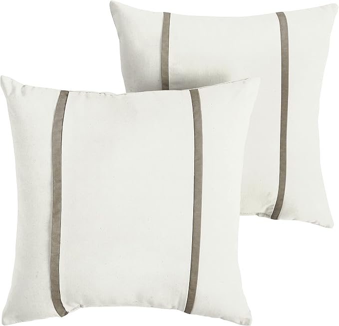 Sorra Home x Sunbrella - Indoor/Outdoor Square Pillows (Set of 2), Canvas Natural Ivory & Taupe
