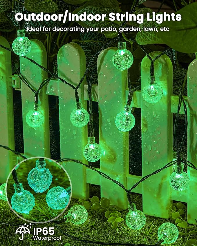 Brightown Solar String Lights Outdoor 60 Led 35.6 Feet Crystal Globe Lights with 8 Lighting Modes, Waterproof Solar Powered Patio Lights for Garden Yard Porch Wedding Party Decor (Green)