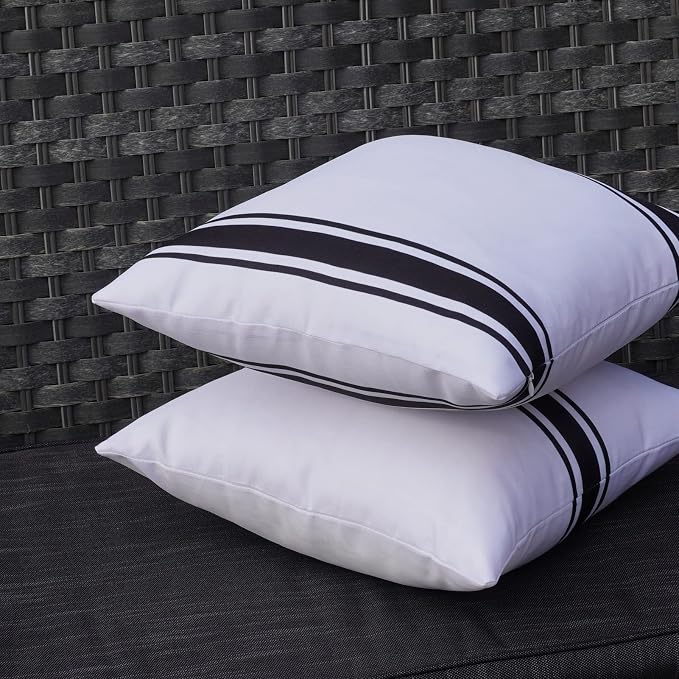 ONWAY Outdoor Pillow Covers 16x16 Waterproof Set of 2 Decorative Throw Cushion Cover White and Black Striped Outdoor Pillows for Patio Furniture