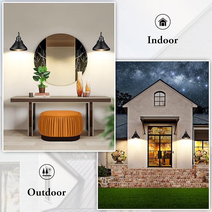 Gooseneck Outdoor Light Fixtures, 2-Pack Farmhouse Barn Lights for Porch, Industrial Black Exterior Wall Sconce for Garage, Patio, E26 Base Anti-Rust, Bulb not Included