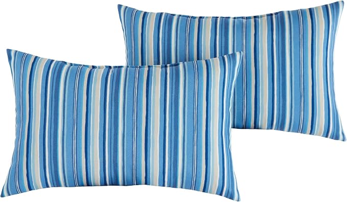 South Pine Porch Outdoor 19x12-inch Rectangle Accent Pillow, Set of 2, Sapphire Stripe 2 Count