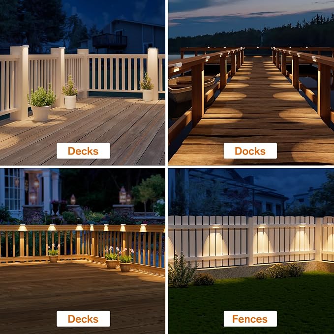Solar Fence Lights Outdoor 20 Pack, IP65 Waterproof Large Size LED Solar Deck Lights with Lenses, Auto ON Off Warm White Step Lights for Outside, Patio, Fence, Yard and Railing Decor (White)