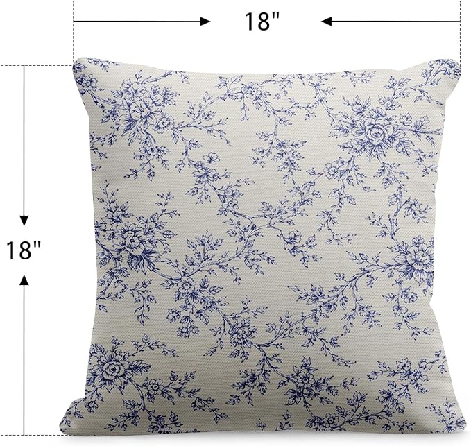 Outdoor Throw Pillow Covers, Blue Floral, 18 x 18 Inch, Set of 2 | Flower waterproof square cushion case pillowcase decorative pillows for farmhouse garden couch beach patio