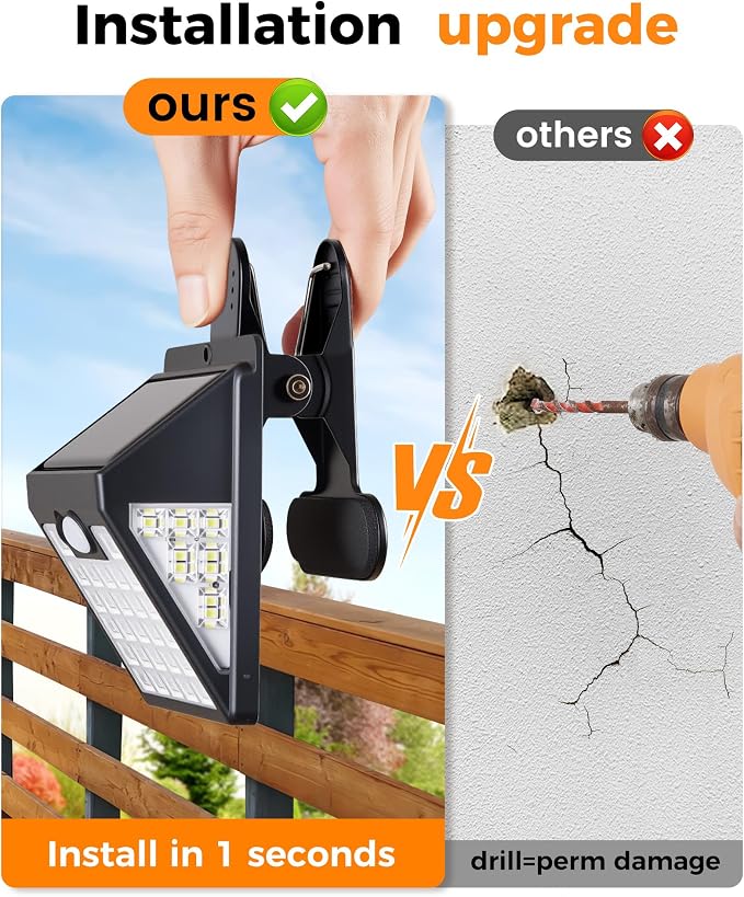 4 Pack Clip On Solar Lights Outdoor,Motion Sensor Outdoor Lights, 72LEDs 600LM Solar Lights with Motion Sensor,Outdoor Solar Lights for Fence,Deck Railing, Gutter,Patio,Garden (6000-6500K)