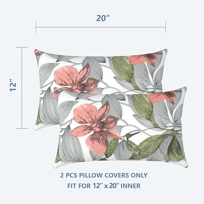 LVTXIII Outdoor Pillow Covers 12x20 Inch Fade Resistant Patio Lumbar Pillow Covers, All Weather Throw Cushion Cases for Sofa Couch Decoration, 2 Pack, Clemens Noir Pink
