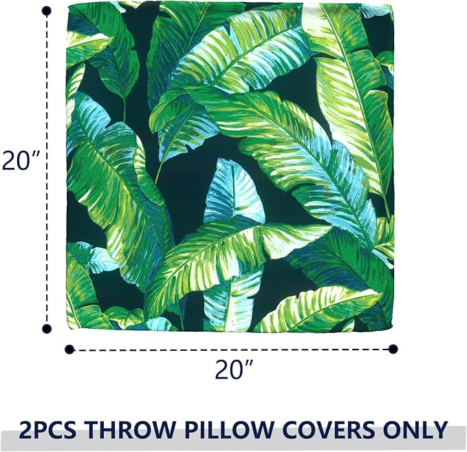 Outdoor Pillow Covers for Patio Furniture 20x20 Inch, Decorative Patio Throw Pillow Covers Set of 2, Modern Square Cushion Cases for Porch Garden Home Office, Hanalei Lagoon
