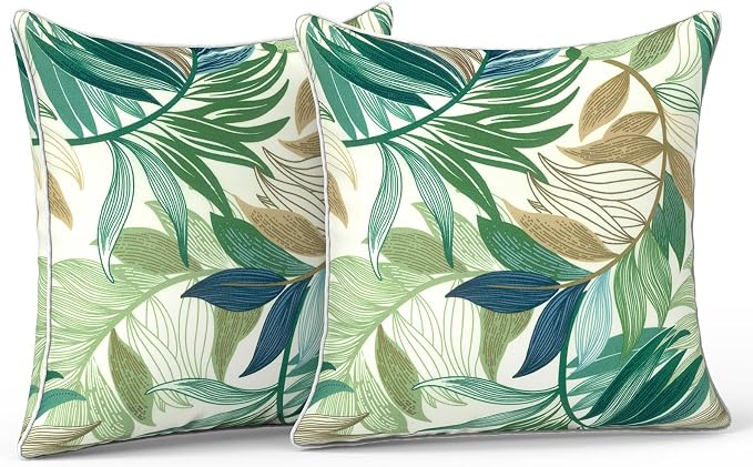 LVTXIII Outdoor Throw Pillow Covers Waterproof Tropic Accent Pillow Cases Fluffy Outdoor Cushion Covers for Garden and Patio Furniture Decoration, 16x16, 2 Pack, Lush Leaf Green