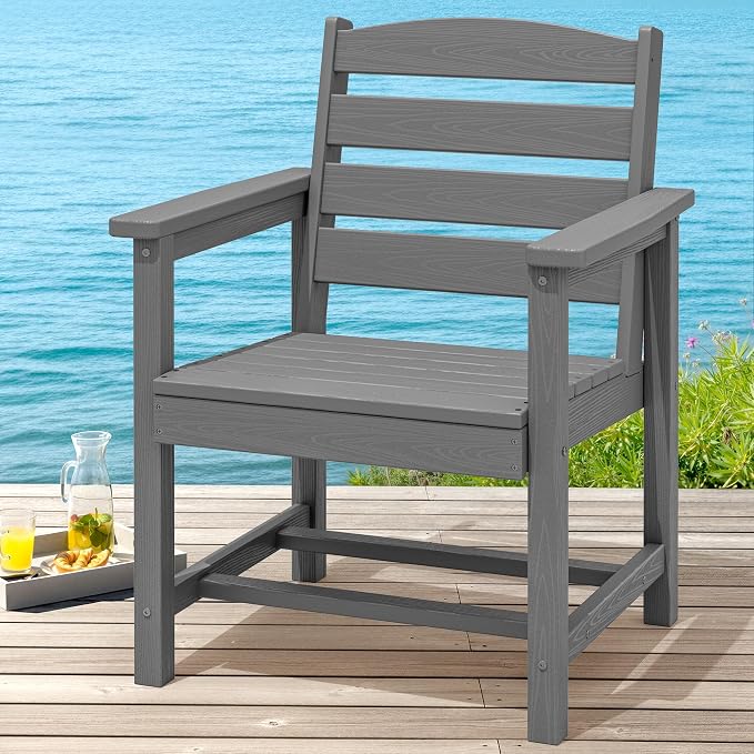SERWALL Outdoor Dining Chairs Set of 4 with Arms, All-Weather HDPE Patio Chair with 19.7" Widened Seat, for Backyard, Garden, Gray