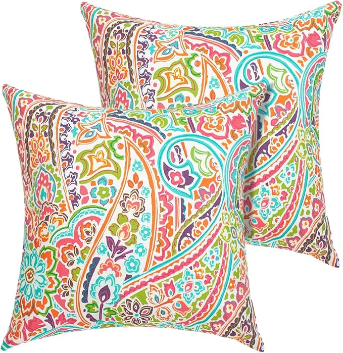 Outdoor Throw Pillows with Insert 18x18 Inch Pack of 2-Melora Paisley | Decorative Throw Pillows with Inserts, Water-Repellent, Square Pillows for Bed, Couch, Sofa and Patio Furniture