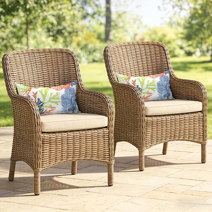 Outdoor Lumbar Pillows, Water Repellent Cushion Pillows 12x20 Inch, Outdoor Pillows with Inserts for Home Garden, Pack of 2, Coral Multi
