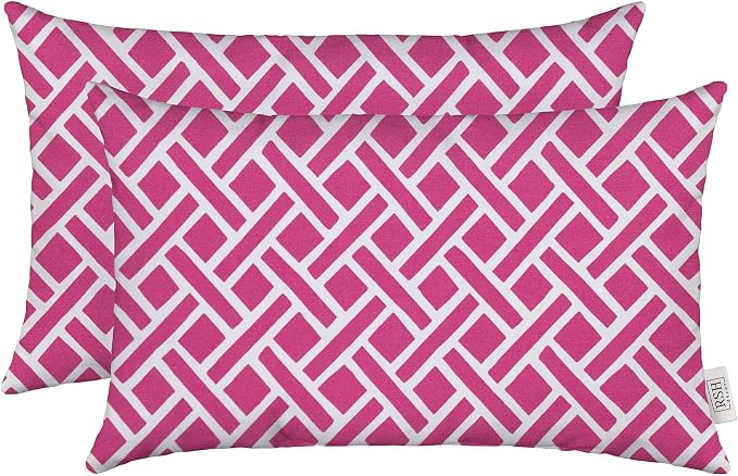 RSH DECOR: Lumbar Throw Pillows Set of 2 | 20” x 12" | All-Weather Spun Fabric | Water and Fade-Resistant | Outdoor Support Pillows for Patio Furniture | Midnight Melody Pink