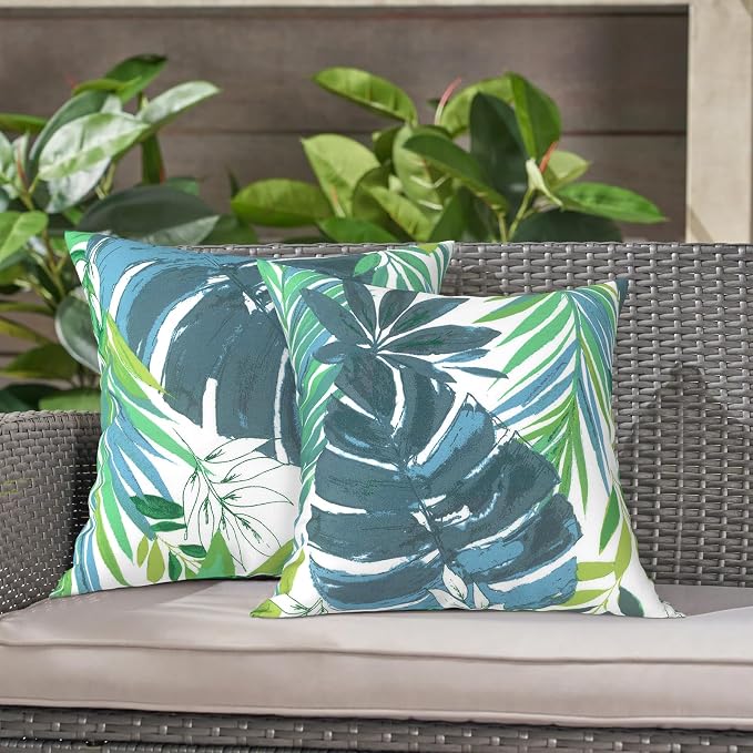 LVTXIII Outdoor Throw Pillows 16x16 Inch, Set of 2 Square Decorative Pillows with Inserts for Patio Furniture, Porch Chair, Garden Sofa, Islamorada Blue Green
