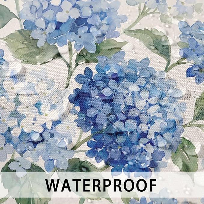 Throw Pillow Covers, Hydrangea Floral Blue, 18 x 18 Inch, Set of 2 | Flower Botanical Outdoor Waterproof Square Cushion Case Pillowcase Farmhouse Garden Decorative Pillows for Couch Beach Patio