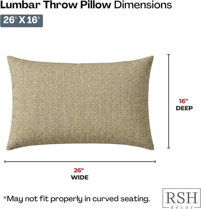 RSH DECOR: Sunbrella Jumbo Lumbar Pillows Set of 4 | 26" x 16" | Indoor Outdoor – Patio, Lounge, Adirondack | Water & Fade-Resistant | Down-Alternative Inserts | Made in USA (Cast Tinsel)