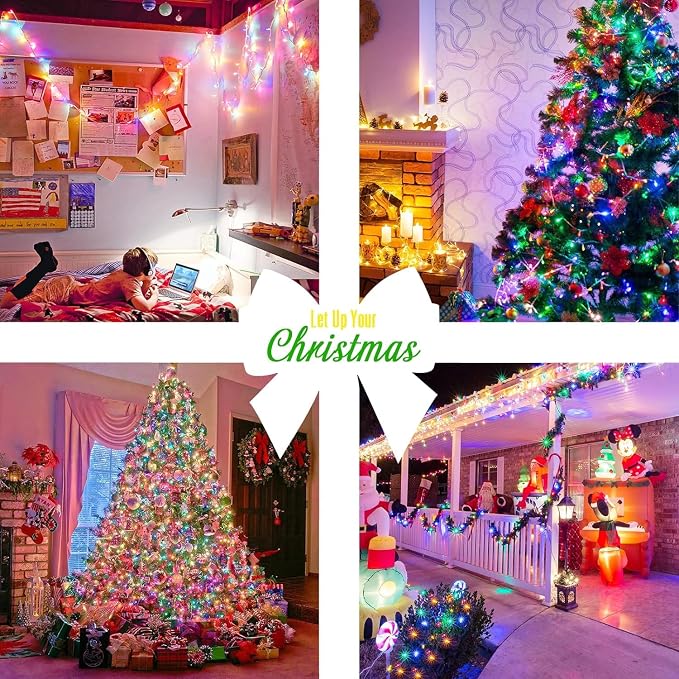 JMEXSUSS 168FT 600 LED Christmas Decor String Lights, Christmas Tree Lights | Multicolor Christmas Lights Indoor Outdoor Waterproof Plug-in for Tree Patio Party Holiday Xmas Decor, Remote, Clear Wire