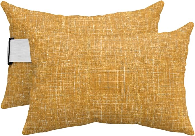 Outdoor Lumbar Pillow Set of 2, Amber Waterproof Beach Headrest Pillow with Inserts, Farmhouse Vintage Amber Solid Color Modern Recliner Throw Pillows for Patio Furniture, 11 x 16