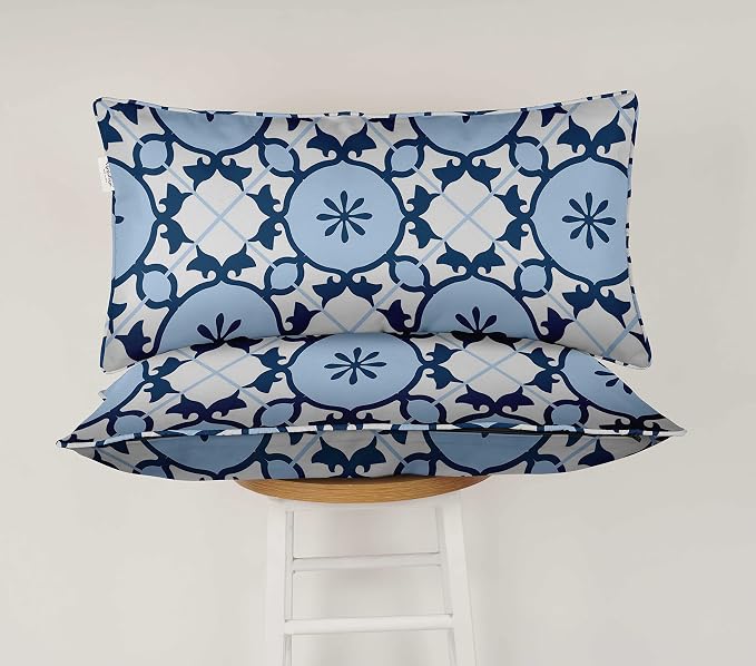 Indoor/Outdoor Polyester Fabric Lumbar Pillow Cover, All-Weather Waterproof Rectangular Cushion Case for Patio Furniture, 16 x 24 Set of 2 - Mandala-54
