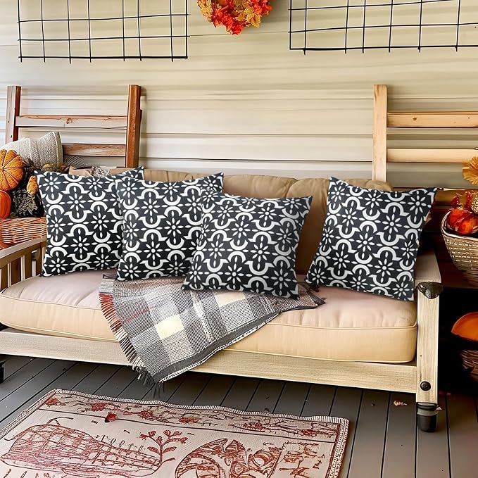 Adaband Outdoor Waterproof Throw Pillow Cover 20 * 20 Inch Boho Floral Printed Outdoor Pillow Covers Set to 2 for Patio Garden Porch