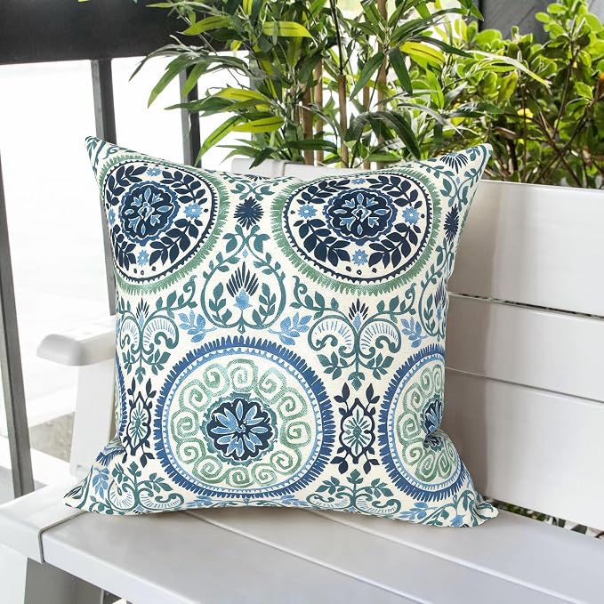 LVTXIII Outdoor Pillows 20x20 Inch, 2 Pack Large Decorative Square Throw Pillows with Inserts for Couch, Bed, Floor Seating, Patio Furniture, Coastal Medallion