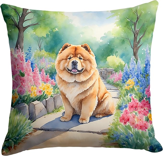 Caroline's Treasures Chow Chow Spring Path Throw Pillow Machine Washable, Indoor Outdoor Decorative Pillow for Couch, Bed or Patio, 18Hx18W
