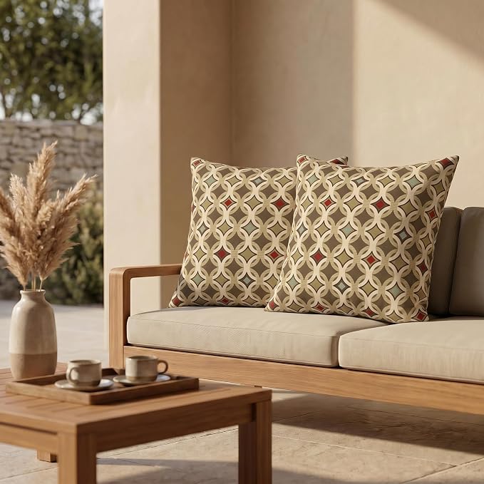 RSH DECOR: Sunbrella Square Throw Pillows Set of 2 | 20" x 20" | Water and Fade-Resistant Performance Fabric | Outdoor Pillow Covers with Down-Alternative Inserts | Made in USA (Tango Mink)