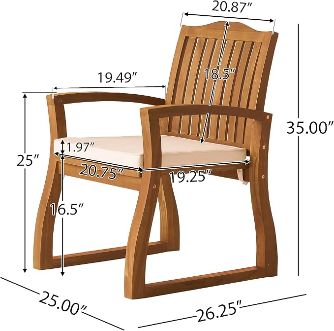Christopher Knight Home Unta Acacia Wood Outdoor Dining Set for 6, Slatted Design Patio Dining Table Set for 6, Extendable Dining Table for Outdoor Gathering, Dining Chairs with Cushions, Teak