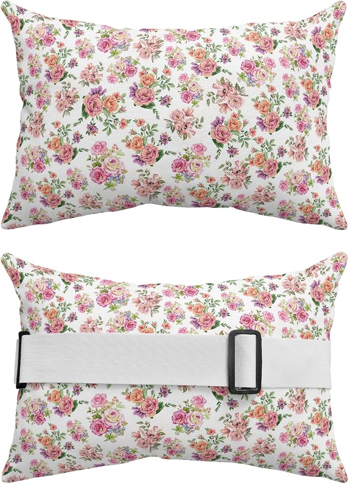Outdoor Pillows Covers with Inserts Classic Retro Flowers Gradient Flower on White Waterproof Pillow with Adjustable Strap Throw Pillows for Patio Furniture Recliner Lounge Chair, 11x16 inch, 2PCS