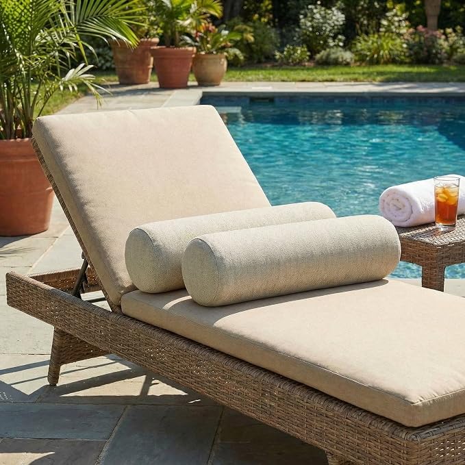 RSH DECOR: Sunbrella Neck Roll Pillows Set of 2 | 24” x 8” | Outdoor Bolster for Patio, Deck, Porch, or Poolside Chairs | Fade & Water-Resistant | Made in USA (Spectrum Dove)
