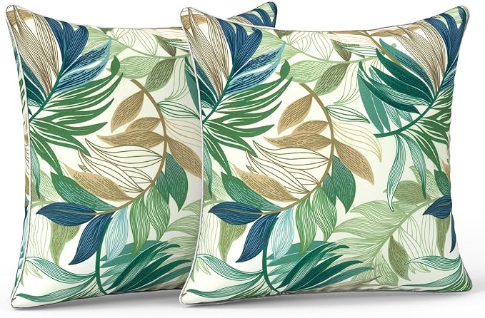 LVTXIII Outdoor/Indoor Pillow Covers, Patio Fade Resistant Throw Pillow Covers ONLY, Waterproof Farmhouse Accent Cushion Cases for Sofa Patio Couch Decoration 20"x20" Set of 2, Lush Leaf Green