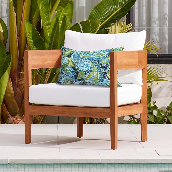 DYTXIII Pack of 2 Waterproof Outdoor Lumbar Pillow with Inserts, 12x20 in Rectangle Decorative Patio Throw Pillow for Home, Sofa,Bench and Patio Furniture, Paisley Lapis Green