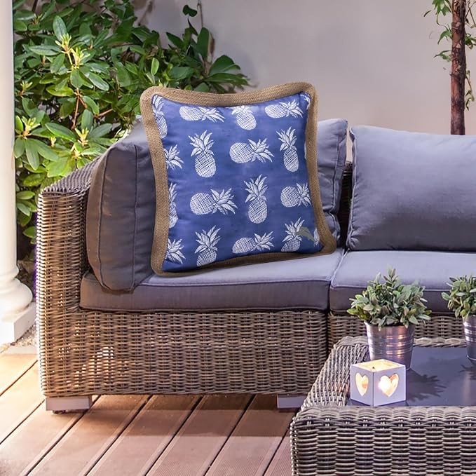 Tommy Bahama 18" x 18" Indoor/Outdoor Pillows, Pack of 2, Pineapple Blue | Water-Resistant, Fade-Resistant Cushions with Inserts, Reversible Covers For Patio, Poolside And Garden Seating