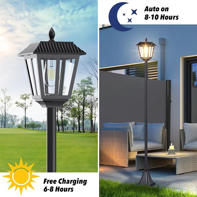 68" Solar Lamp Post Light Outdoor - 3000K Warm White, IP45 Waterproof Post Solar Lights Outdoor, Pole Lights Decorative Lamp for Yard Garden Patio Lawn Pathway Driveway Front/Back Door (2PK)