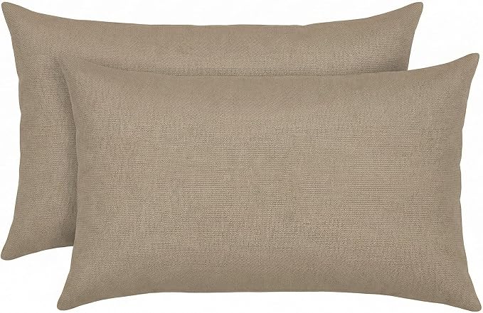 RSH DECOR: Sunbrella Jumbo Lumbar Pillows Set of 2 | 26" x 16" | Water and Fade-Resistant Performance Fabric | Outdoor Pillow Covers with Down-Alternative Inserts | Made in USA (Vesper Alpaca Stone)