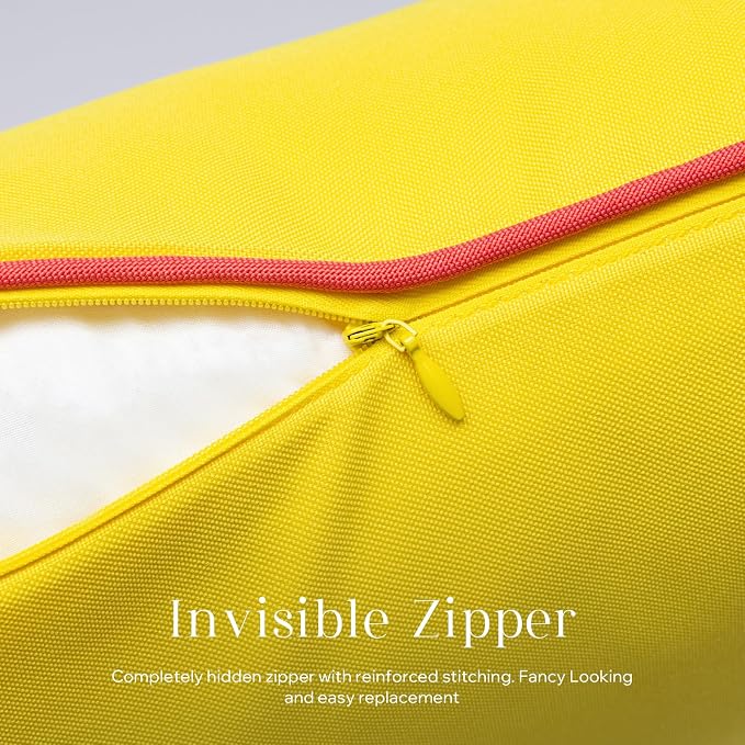 Phantoscope Pack of 2 Outdoor Waterproof Throw Pillow Covers with Contrast Piping, Decorative Square Cushion Case Patio Pillows for Couch Tent, Lemon Yellow 18x18 inches