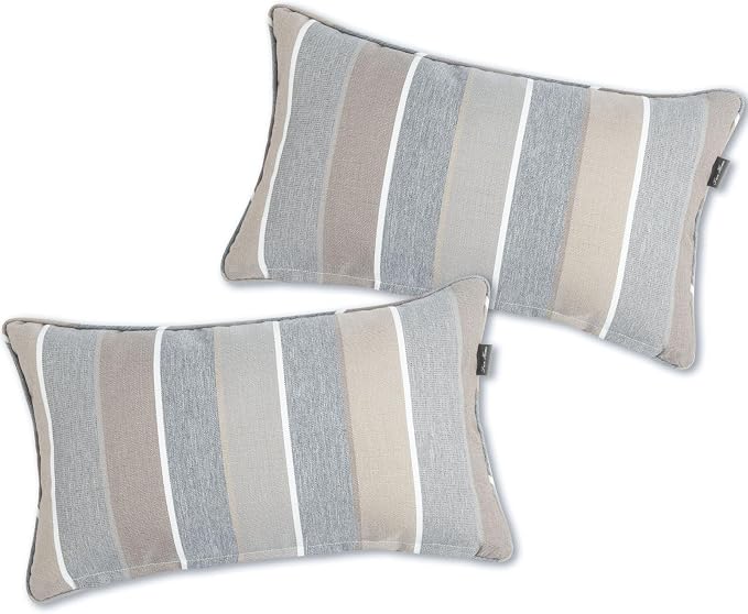 FUNHOME Outdoor Lumbar Pillows 12x20 inch,Decorative Throw Pillow Set of 2 with Insert,Water Resistant Headrests for Patio Furniture Sofa Couch Chair(Gray Stripe)