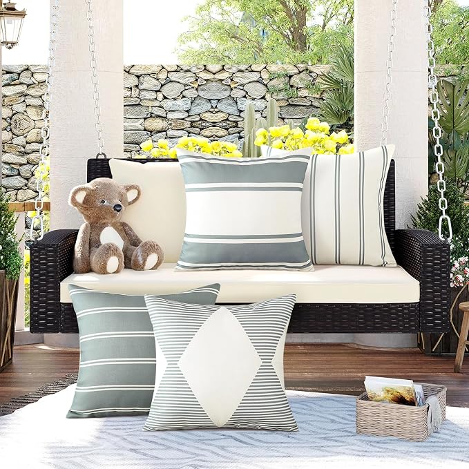 OTOSTAR Decorative Outdoor Throw Pillow Covers 16x16 Inch Waterproof Geometry Pillow Cover Garden Cushion Case Patio Outdoor Pillows Shell for Couch Indoor Tent Park Furniture Balcony Set of 4 (Grey)