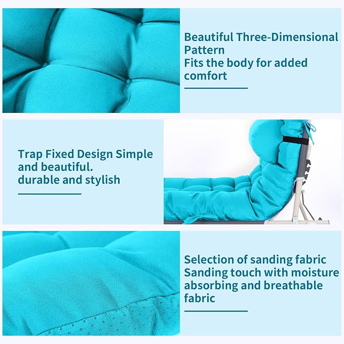 Tudomro Outdoor Chaise Lounge Cushion 66x21x4'' Waterproof & Fade-Resistant Patio Pool Chaise Lounge Cushion Headrest Pillow Tie Replacement Rocking High Back Chair(Turquoise,1 Pcs)