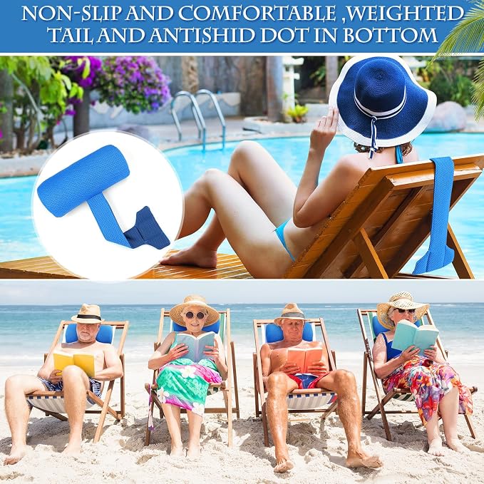 Kigley 2 Pcs Chaise Lounge Headrest Pillow for Patio Outdoor Pool Headrest Pillow Quick Drying Lounger Supplies for Adult with Non Slip Weighted Tail(Blue)