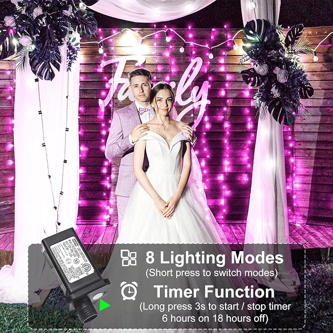 Pink Christmas Lights Outdoor, 66FT 200 LED Christmas Tree Lights | Waterproof 8 Modes Connectable String Lights for Outside Indoor Bedroom Home Patio Yard Party Holiday Decorations