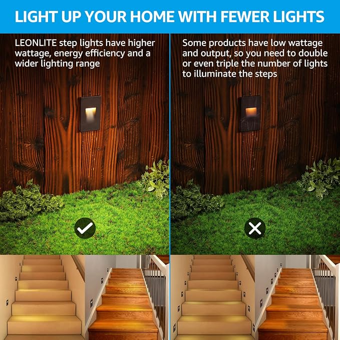LEONLITE 12-Pack 3CCT 120V LED Step Lights, Vertical, Oil Rubbed Bronze | 110LM, 5%-100% Dimmable, CRI90, ETL, Indoor Outdoor Stair Lights, Wet Location, 3000K/4000K/5000K, Aluminum